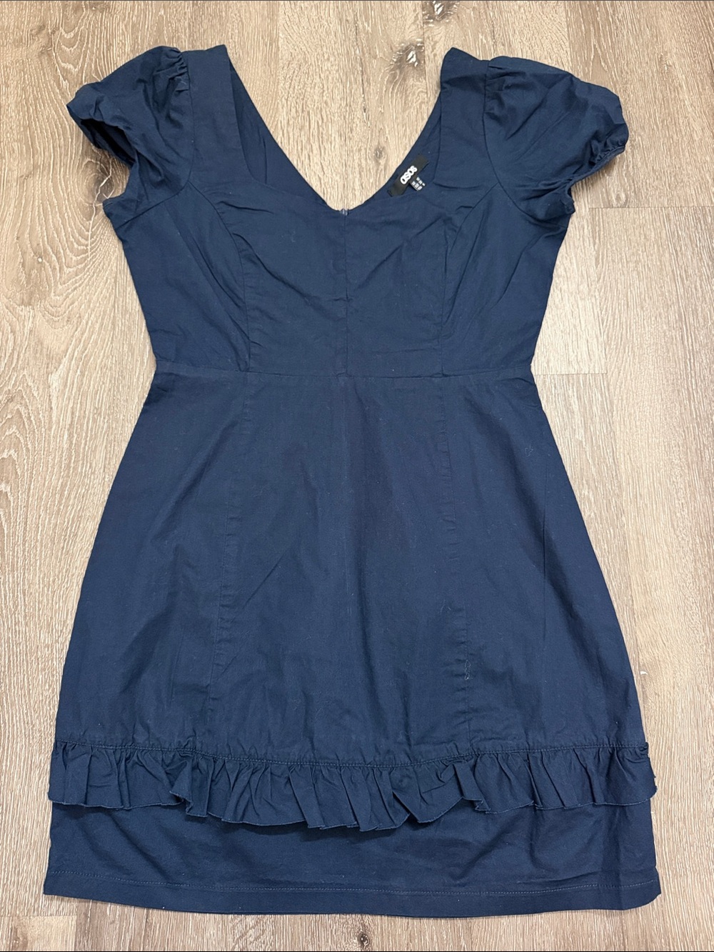 ASOS Navy V-Neck Mini Dress with Ruffle Hem